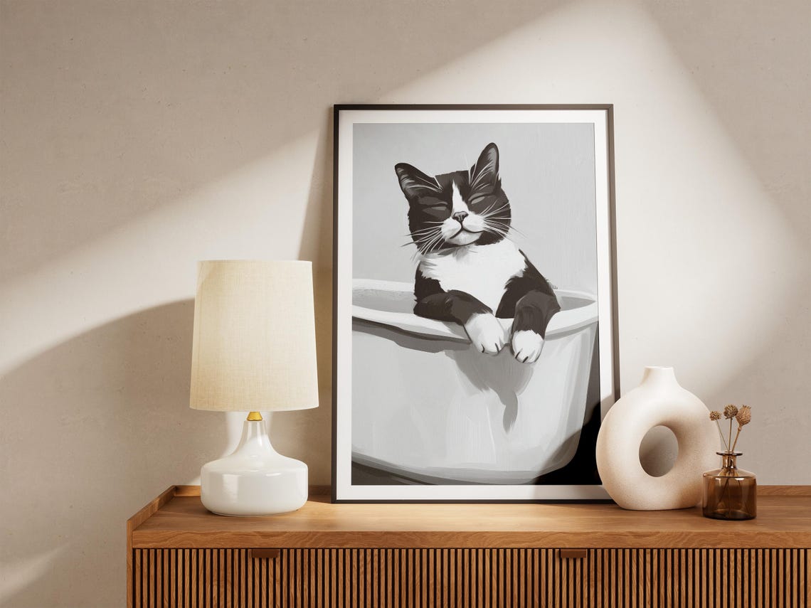 Singapura Cat In Bathtub Poster Print Wall Art Modern Funny Bathroom Pet Cute Home Decor - Image 4