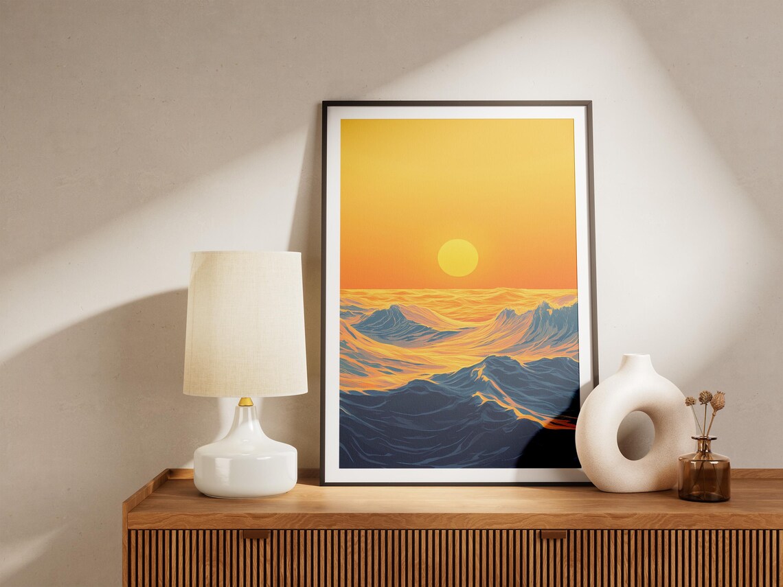 Golden Sunset Sun Sinking Over Dark Rolling Ocean Waves Poster - Image 5