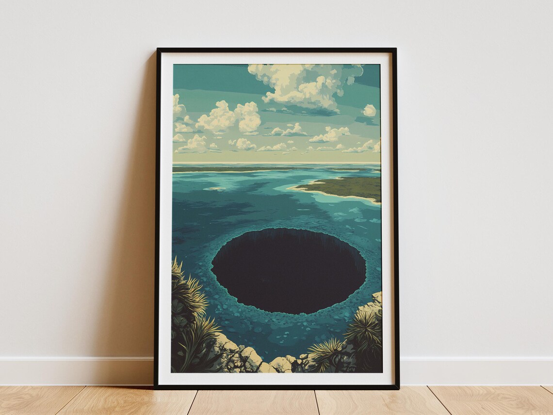 Belize Great Blue Hole Aerial View Ocean Sinkhole Travel Poster