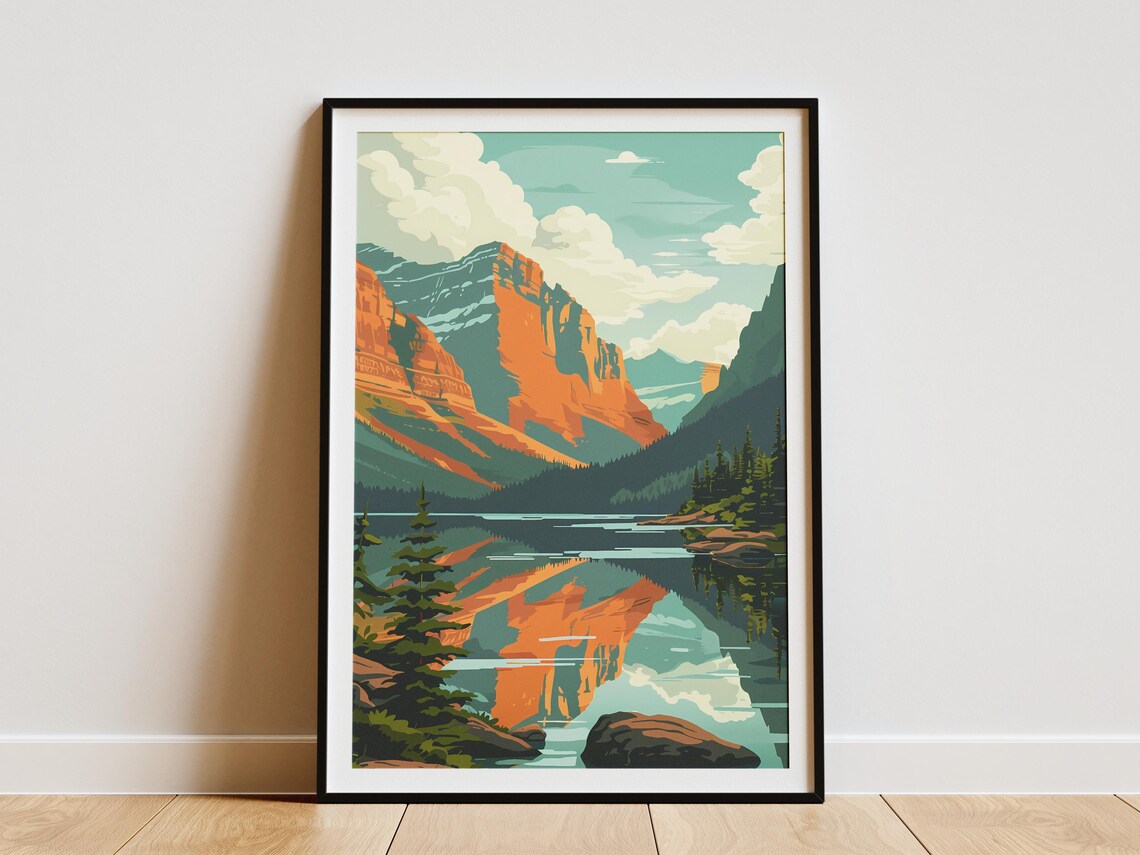 Jasper Canada Alpine Lake Mountain Mirror Reflection Travel Poster