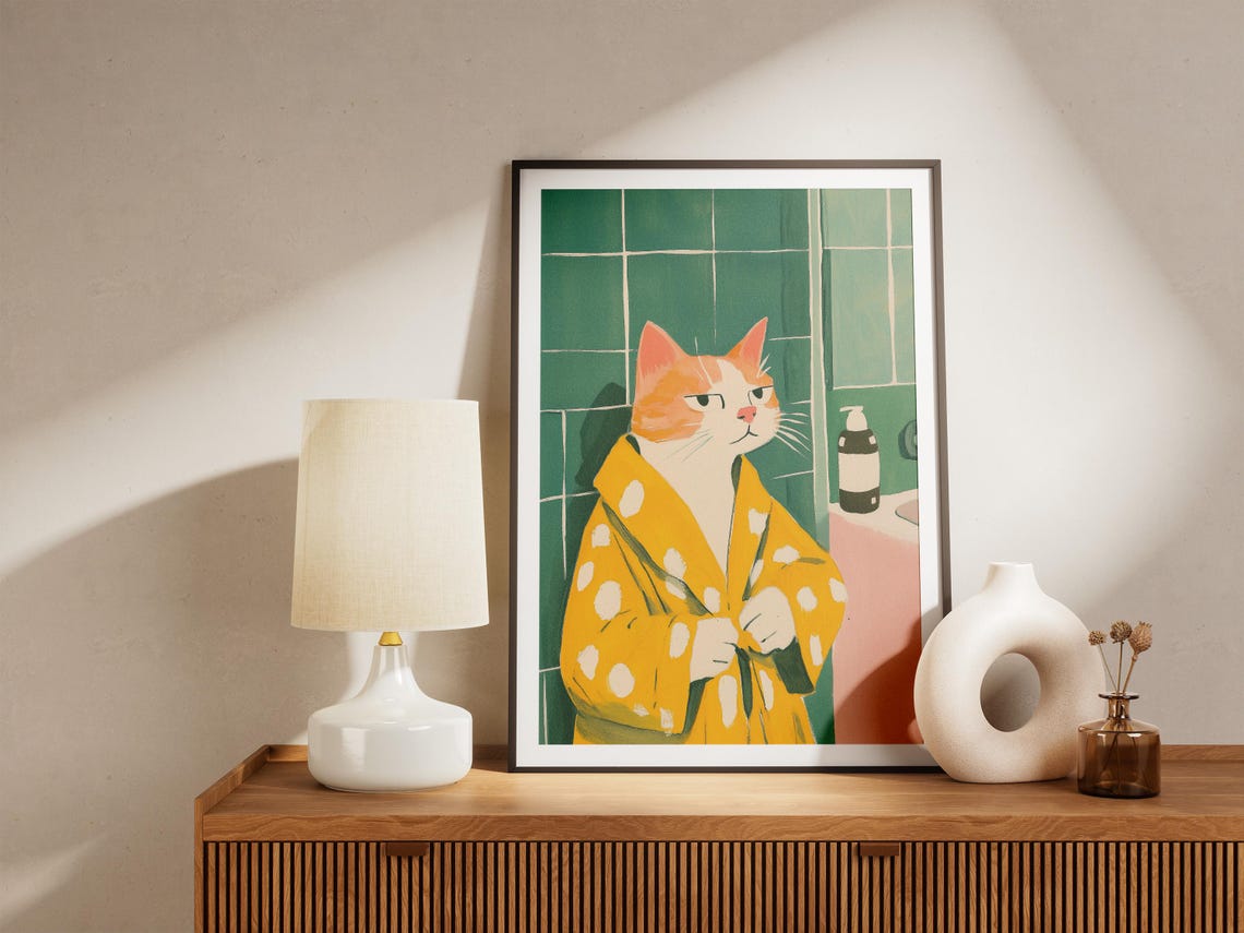 Singapura Cat Bathrobe Poster Bathroom Art Print Matisse Style Lover Gift Whimsical Wall Decor Funny Home - Image 4