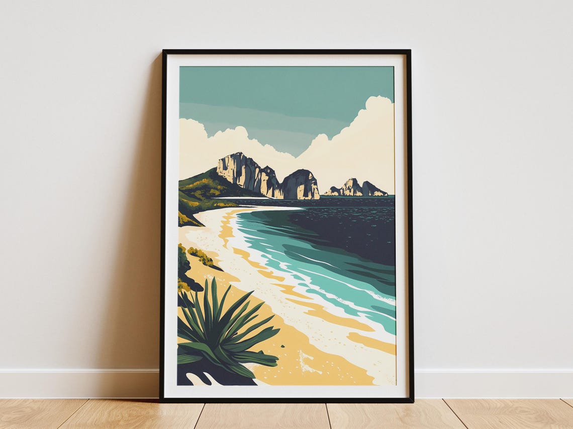 White Cliffs Turquoise Beach Agave Plants Coastal Landscape Poster