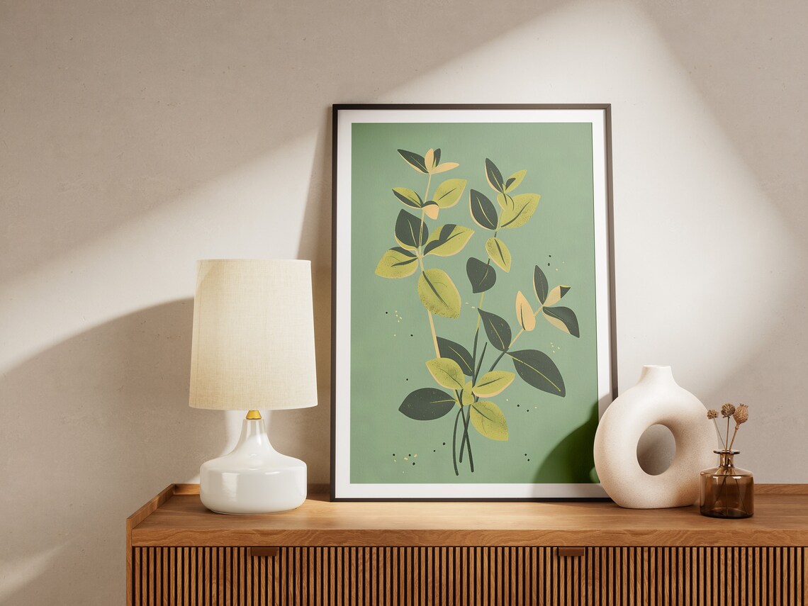 Minimalist Eucalyptus Leaves Sage Green Botanical Illustration Print - Image 2