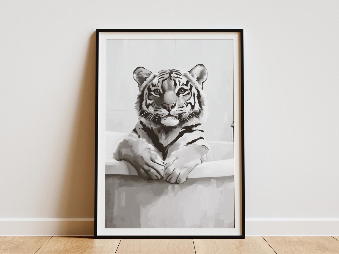 Playful Cute Tiger Cub Bubble Bath Minimalist Wild Animal Poster
