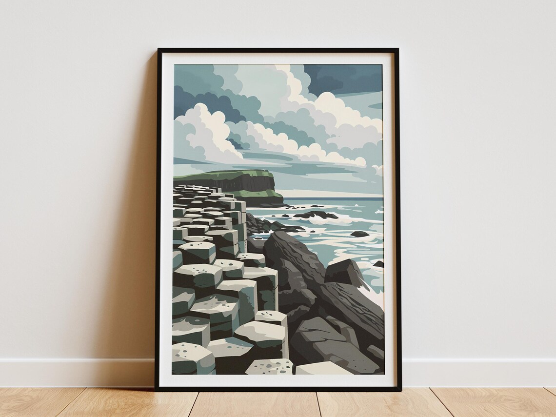 Giants Causeway Hexagonal Northern Ireland Basalt Coast Travel Poster