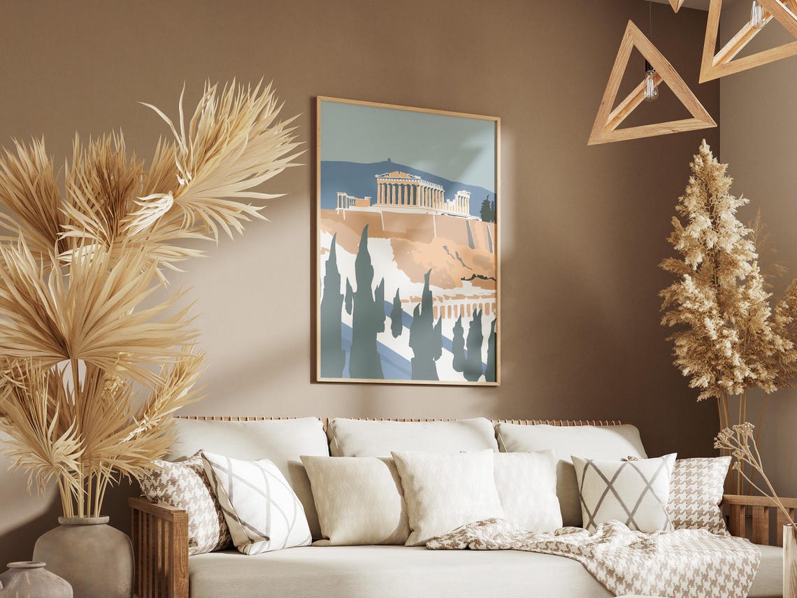Athens Acropolis with Cypress Trees Under a Soft Blue Sky Poster - Image 3