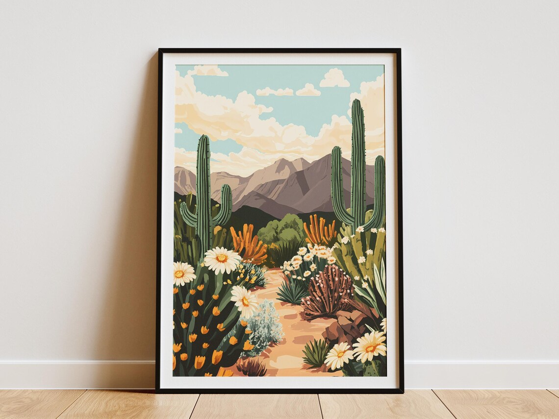 Desert Cactus Saguaro Southwest Landscape Illustration Poster
