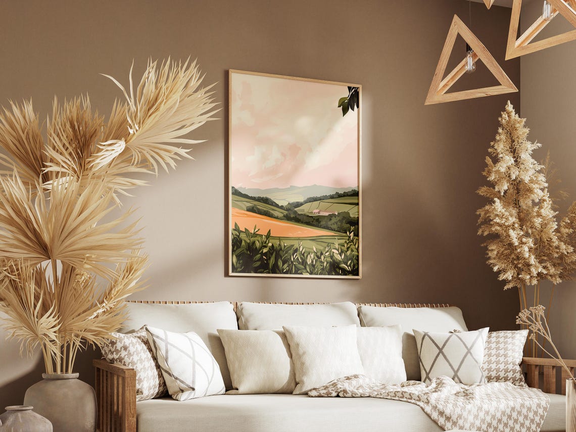 Green Rolling Fields With Golden Patch Peaceful Countryside Poster - Image 3