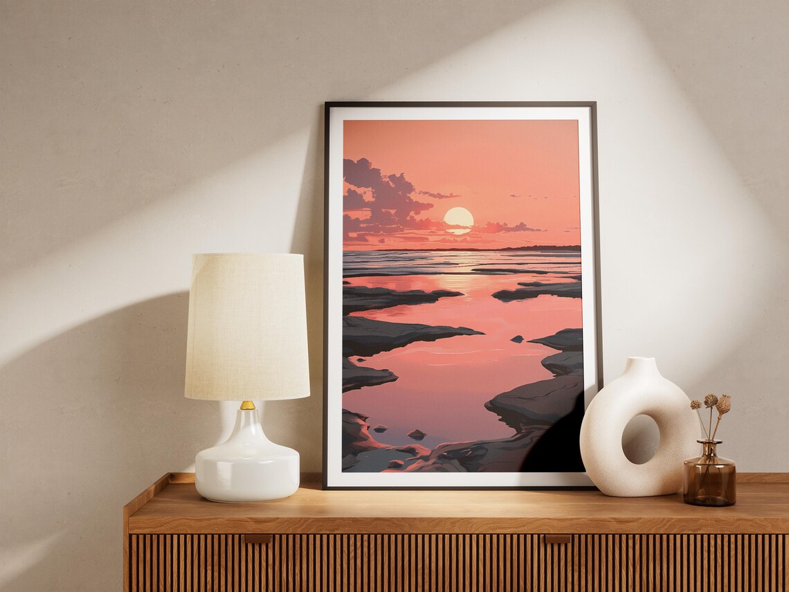 Coral Sunset Sun Sinking Low Over Rocky Ocean Tide Pools Poster - Image 5