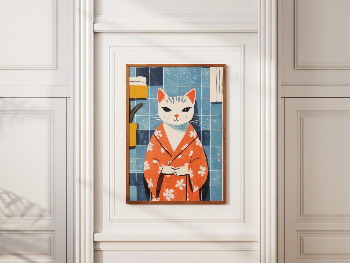 Turkish Van Cat Bathrobe Poster Bathroom Art Print Funny Wall Quirky Home Decor Lover Gift Novelty - Image 2