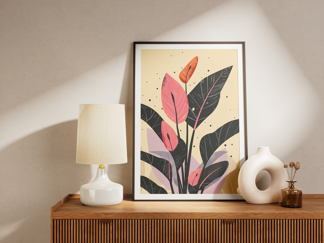 Bold Colorful Abstract Tropical Leaf Botanical Modern Poster - Image 2