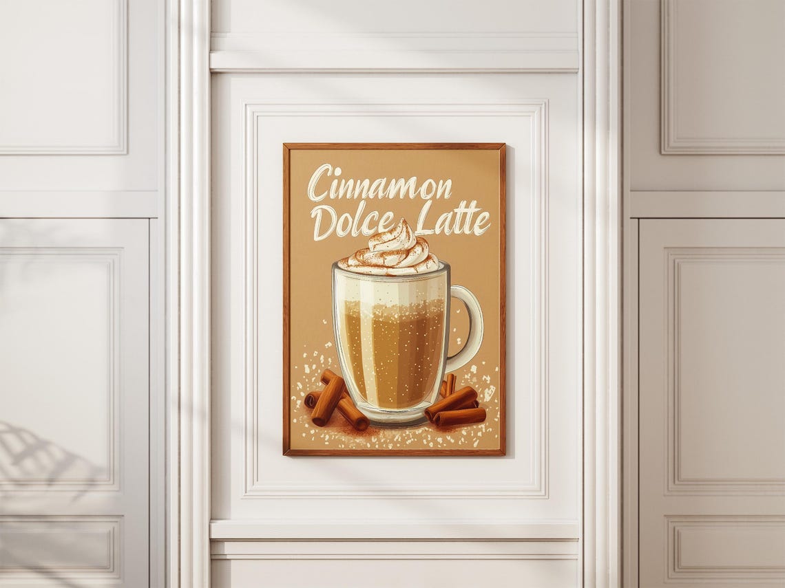 Cinnamon Dolce Latte Spiced Coffee Sticks Fall Illustration Poster - Image 2
