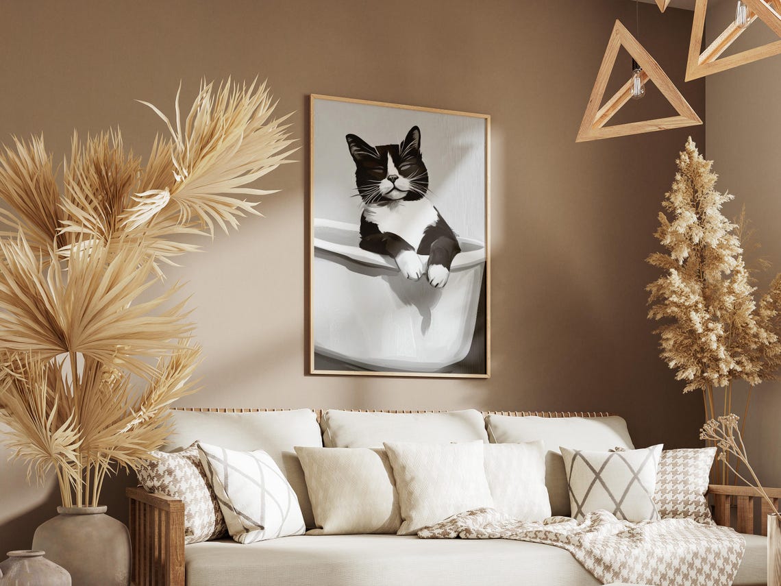 Tuxedo Cat Cute Bubble Bath Content Minimalist Bathroom Poster - Image 3