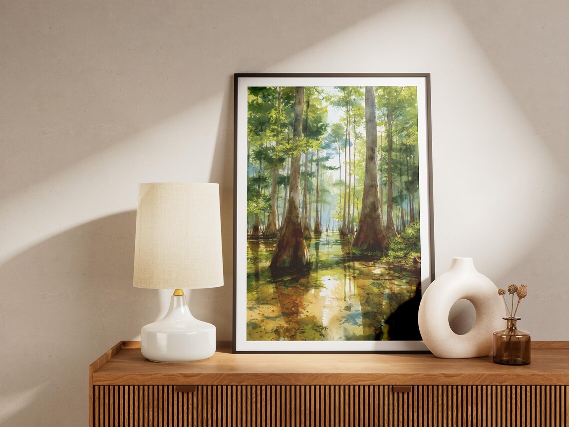 Congaree Swamp Cypress Trees Watercolor Forest Landscape Poster - Image 4