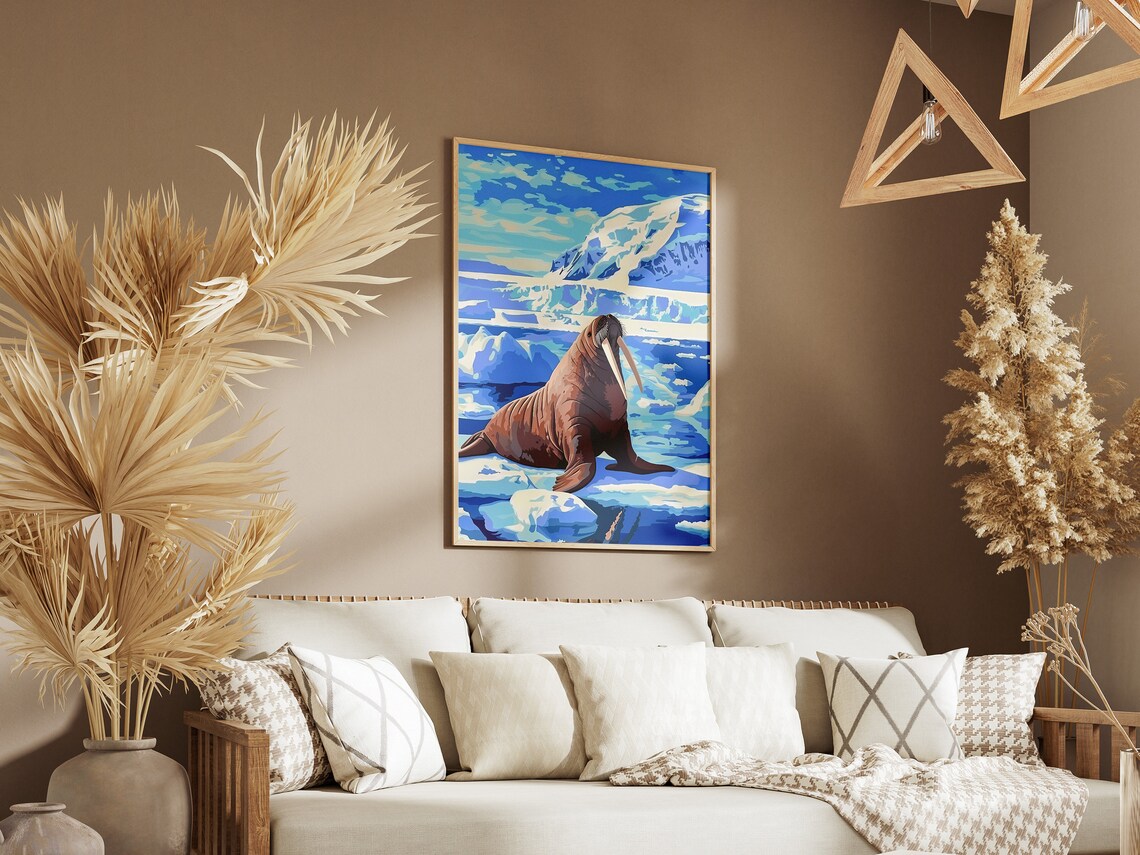 Arctic Walrus on Sea Ice Vintage Wildlife Travel Style Poster - Image 3