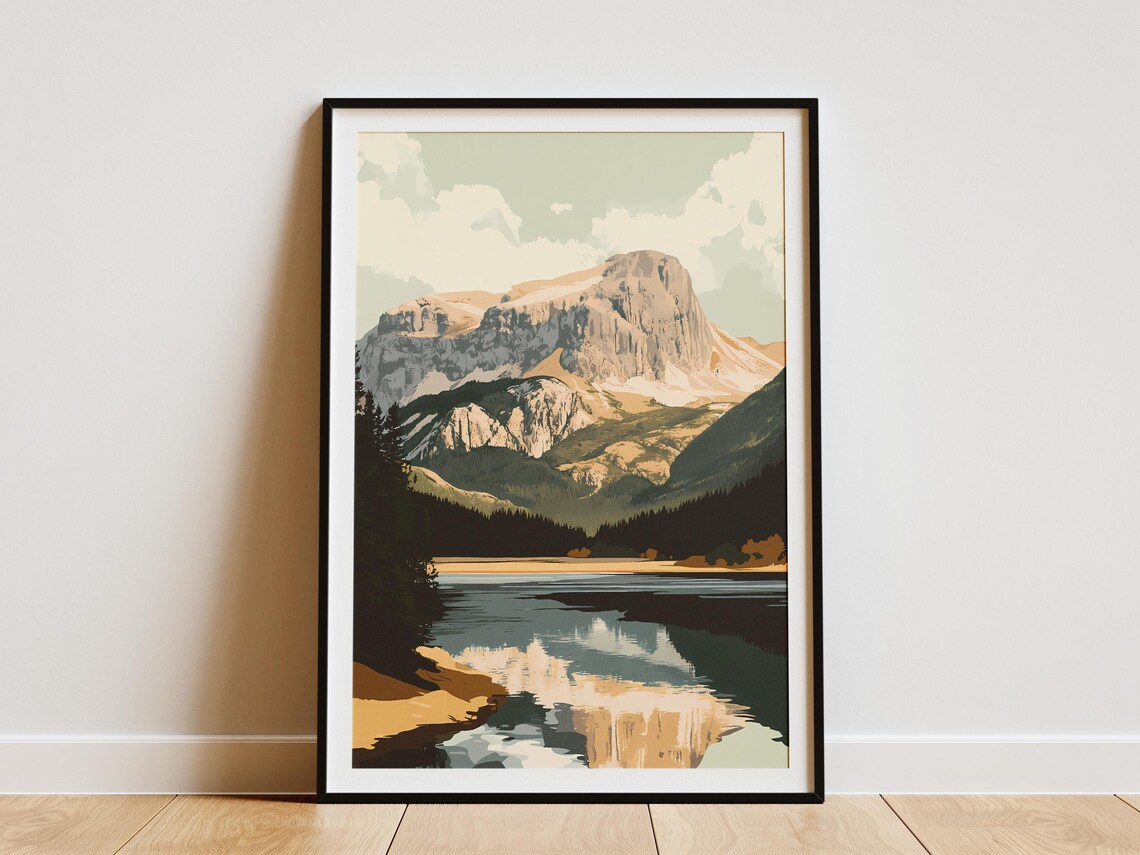 Durmitor National Park Mountain Lake Reflection Scenic Art Poster