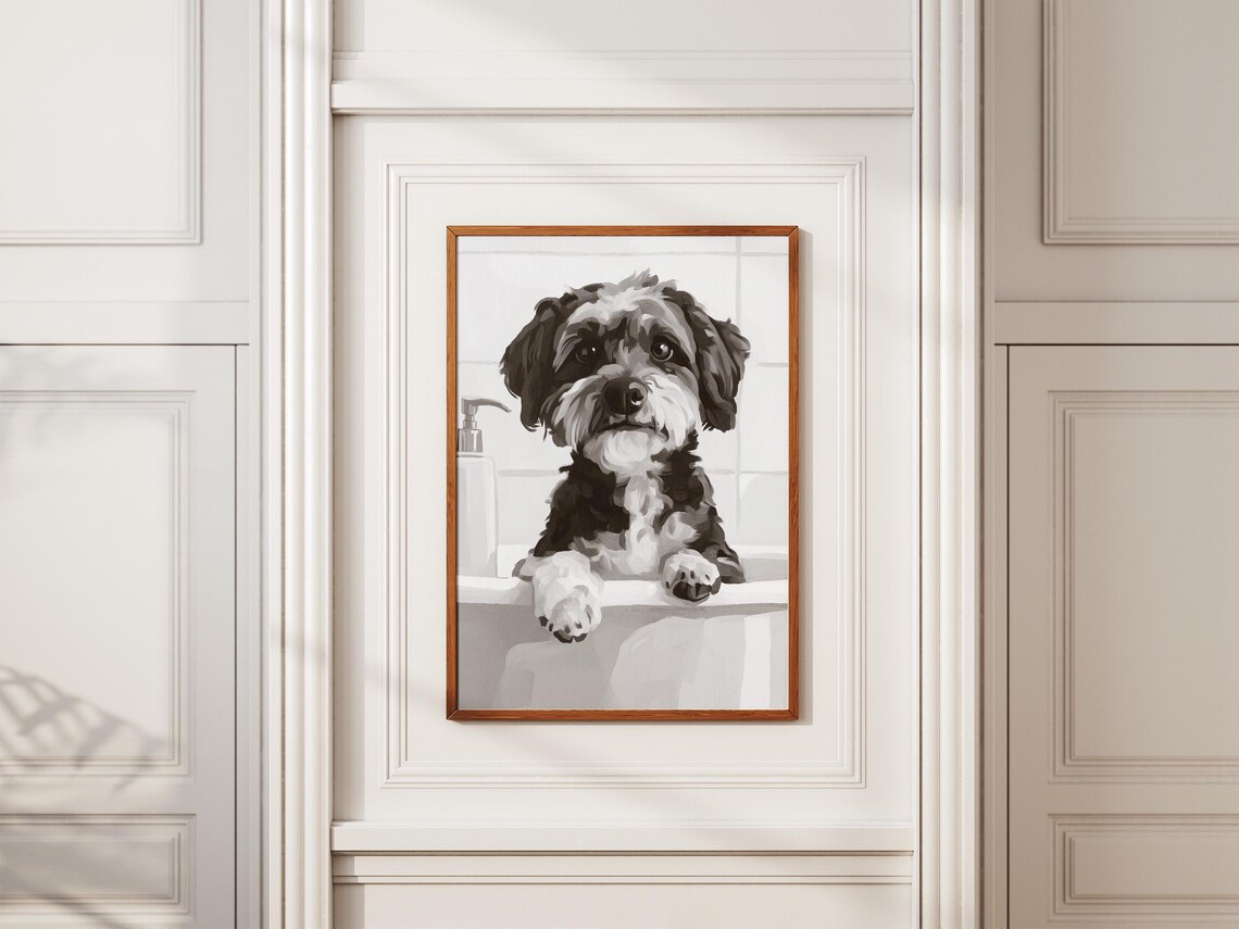 Dog In Bathtub Poster Scruffy Terrier Bubble Bath Bathroom Decor - Image 2