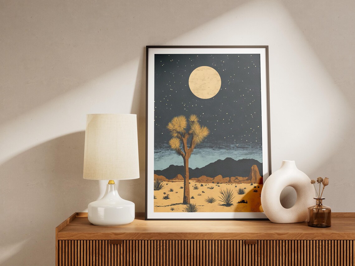 Joshua Tree National Park Desert Night Spiky Tree Moon Starry Art Poster - Image 4