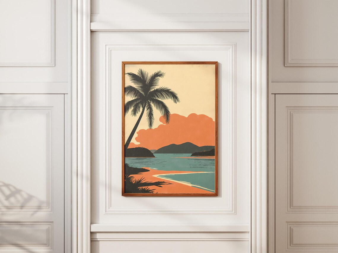 Tonga Island Beach Leaning Palm Sunset Coral Sand Cove Poster - Image 2