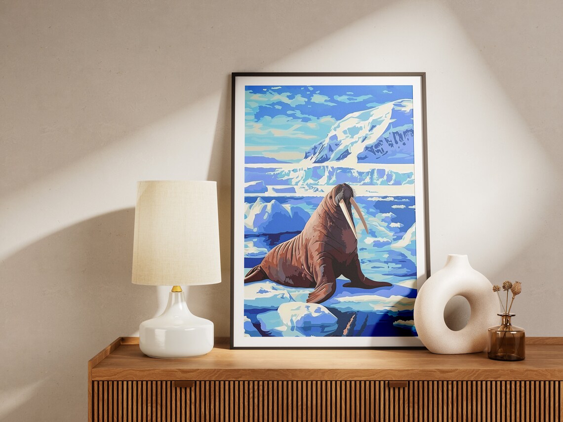 Arctic Walrus on Sea Ice Vintage Wildlife Travel Style Poster - Image 4