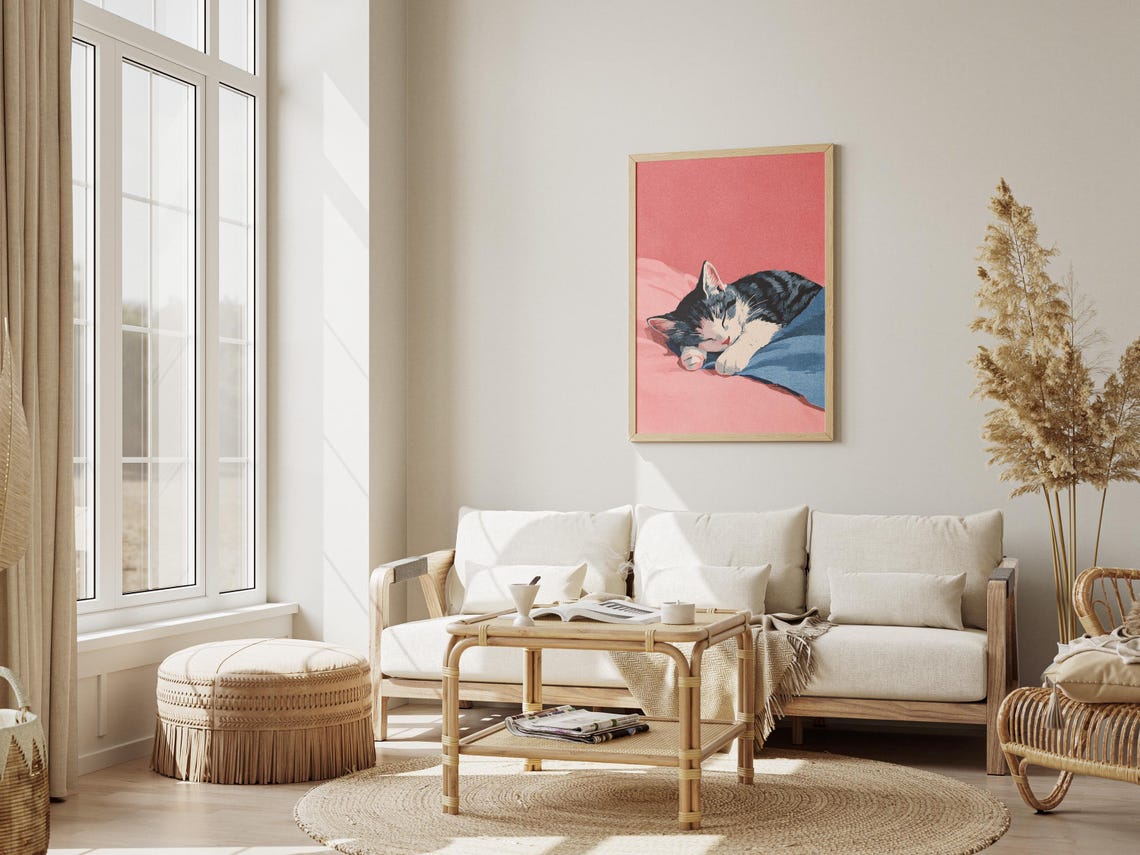 Sleeping Shorthair Kitten On Pink Bedding Cute Cat Nursery Poster - Image 3