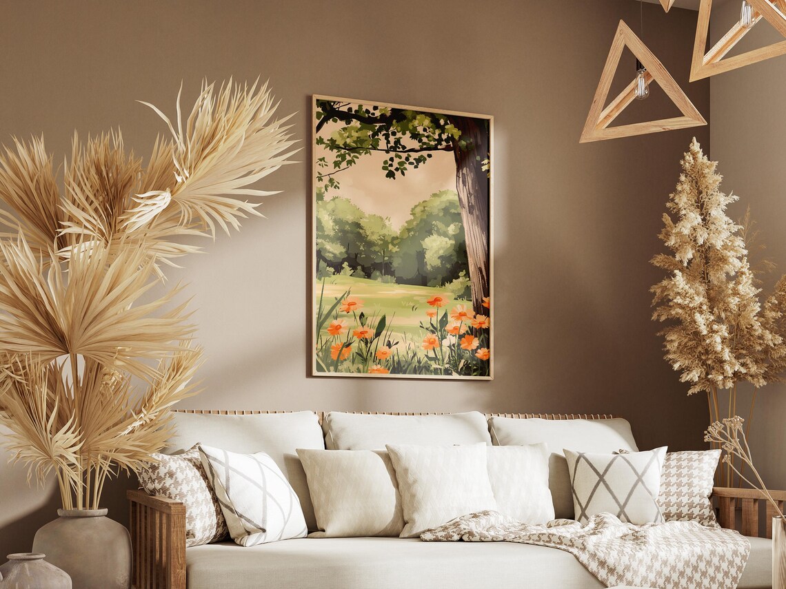 Orange Flowers Meadow Summer Botanical Poster Art Print - Image 3