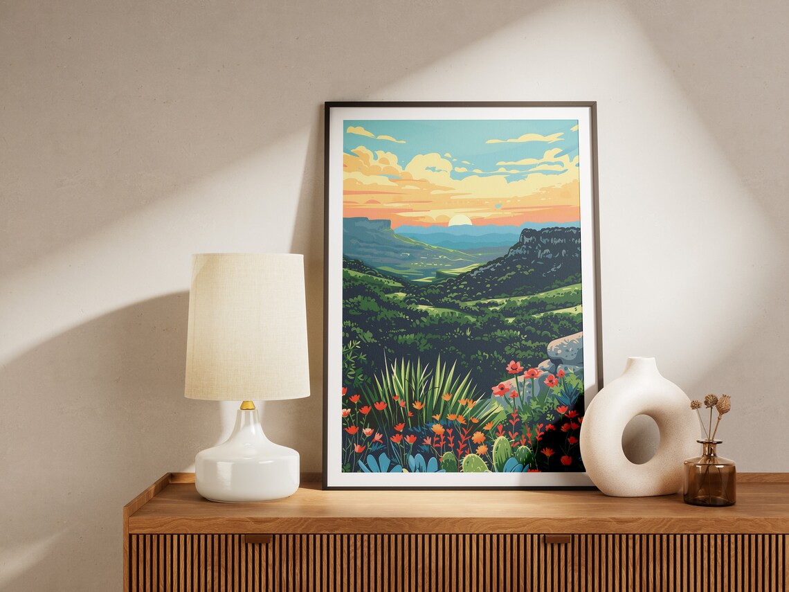 Texas Hill Country Sunset Vintage Travel Poster - Image 2
