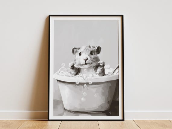 Hamster In Bathtub Poster Animal Art Print Bathroom Wall Decor Funny Pet Playful Home Lover Gift Kids Room