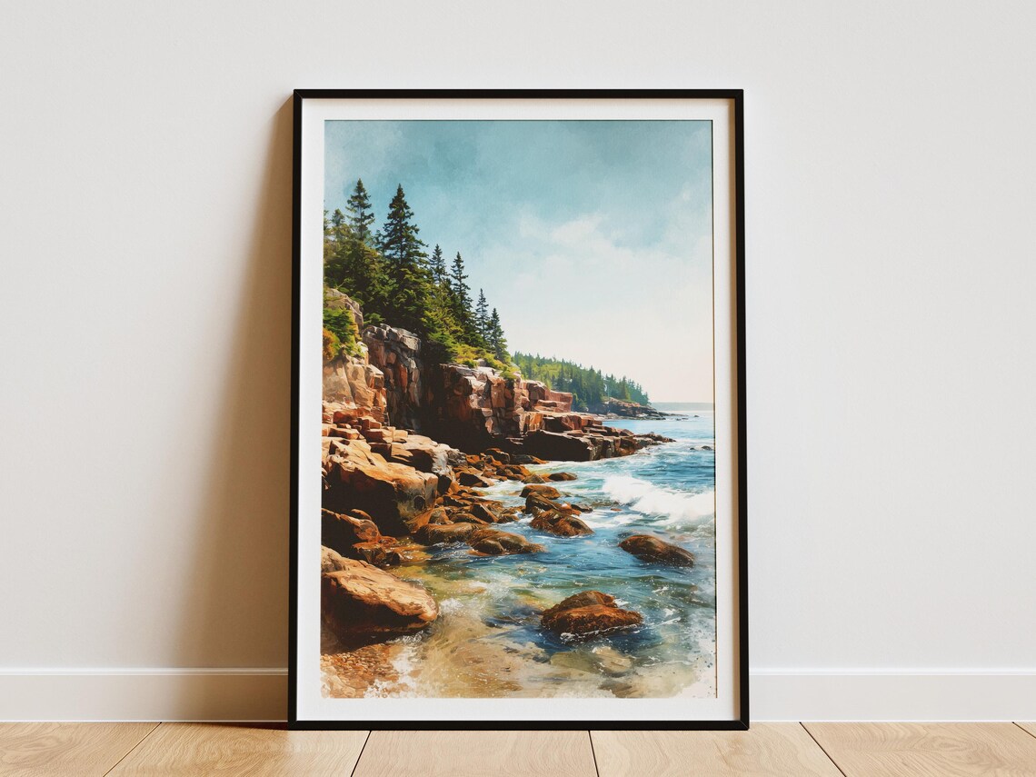 Acadia National Park Maine Rocky Coast Ocean Waves Scenic Poster