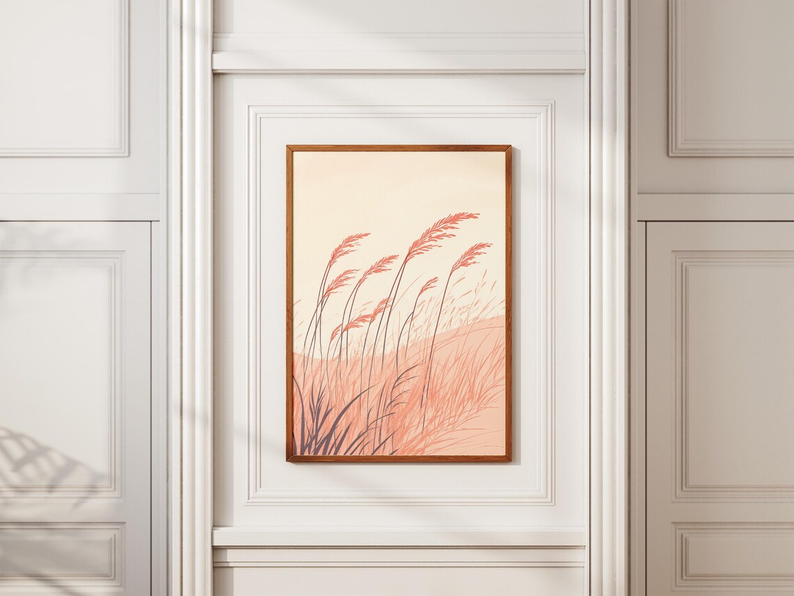 Pink Beach Grass on Sandy Dunes Minimalist Botanical Art Poster - Image 2