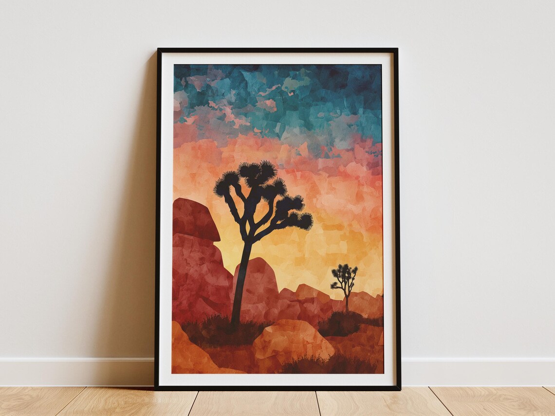 Joshua Tree National Park Desert Sunset Silhouette Travel Poster
