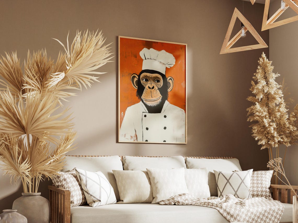 Chimpanzee Chef Art Print Funny Kitchen Decor Animal Poster Quirky Wall Ape Illustration Unique - Image 3
