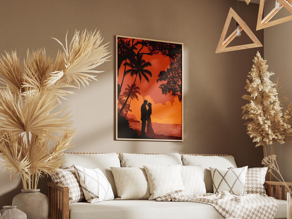 Hawaiian Wedding Sunset Romance Couple Silhouette Palm Tree Poster - Image 3