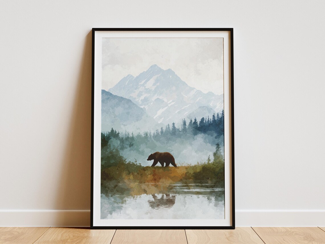Katmai National Park Brown Bear Misty Lake Alaska Art Poster