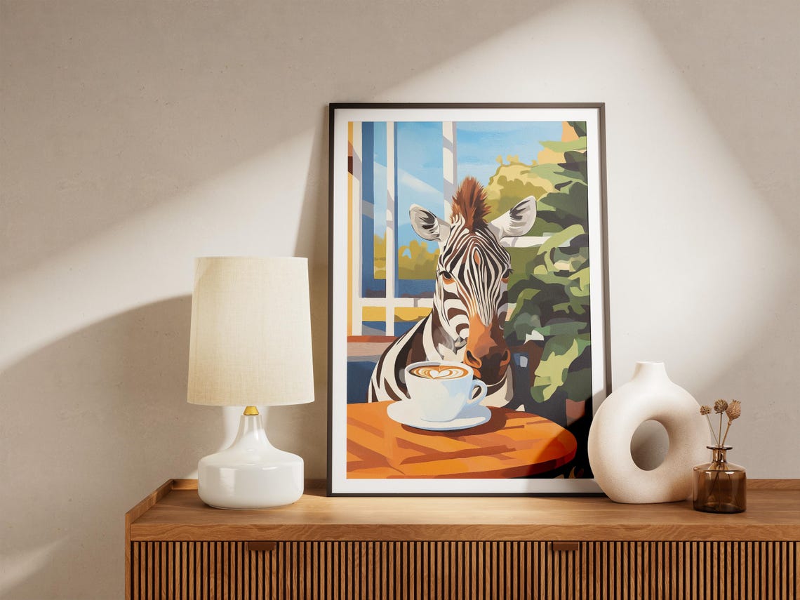 Zebra Coffee Poster Cafe Art Print Whimsical Animal Wall Decor Quirky Home Modern Lover Gift - Image 4