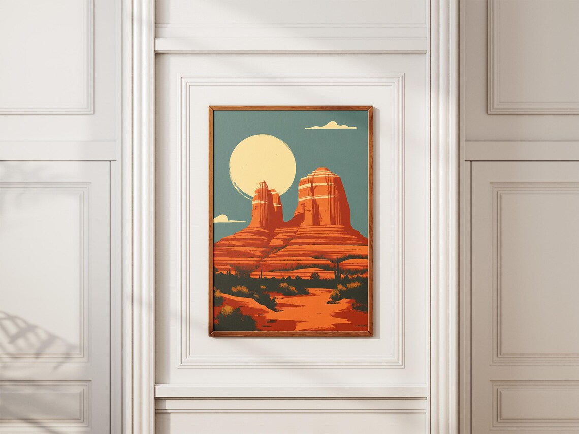 Sedona Arizona Red Rock Buttes Under a Full Moon Desert Travel Poster - Image 2