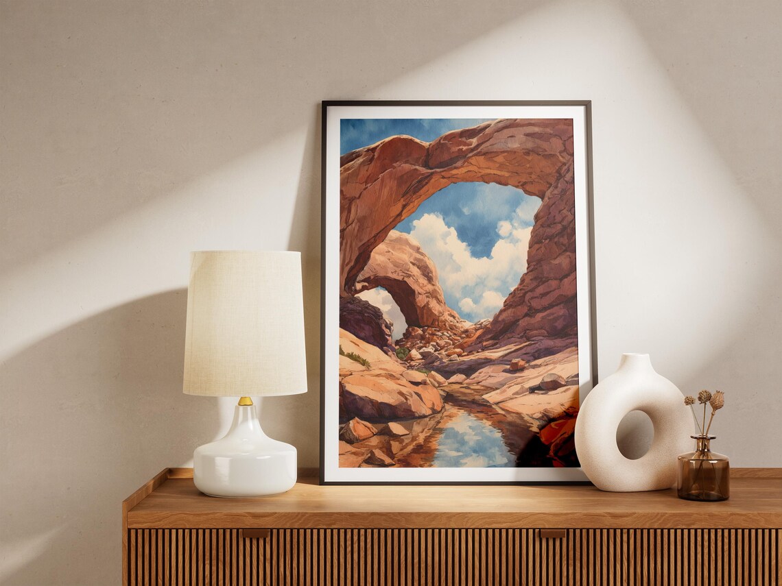 Arches National Park Double Arch Desert Utah Watercolor Poster - Image 4