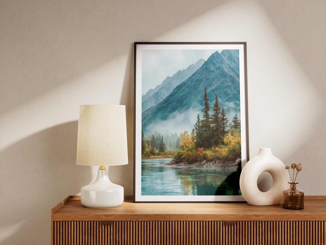 Lake Clark National Park Alaska Misty Mountain Autumn Lake Poster - Image 4