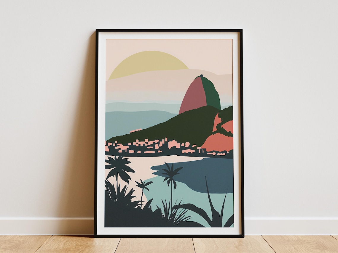 Rio de Janeiro Sugarloaf Mountain and Bay Sunset Travel Poster