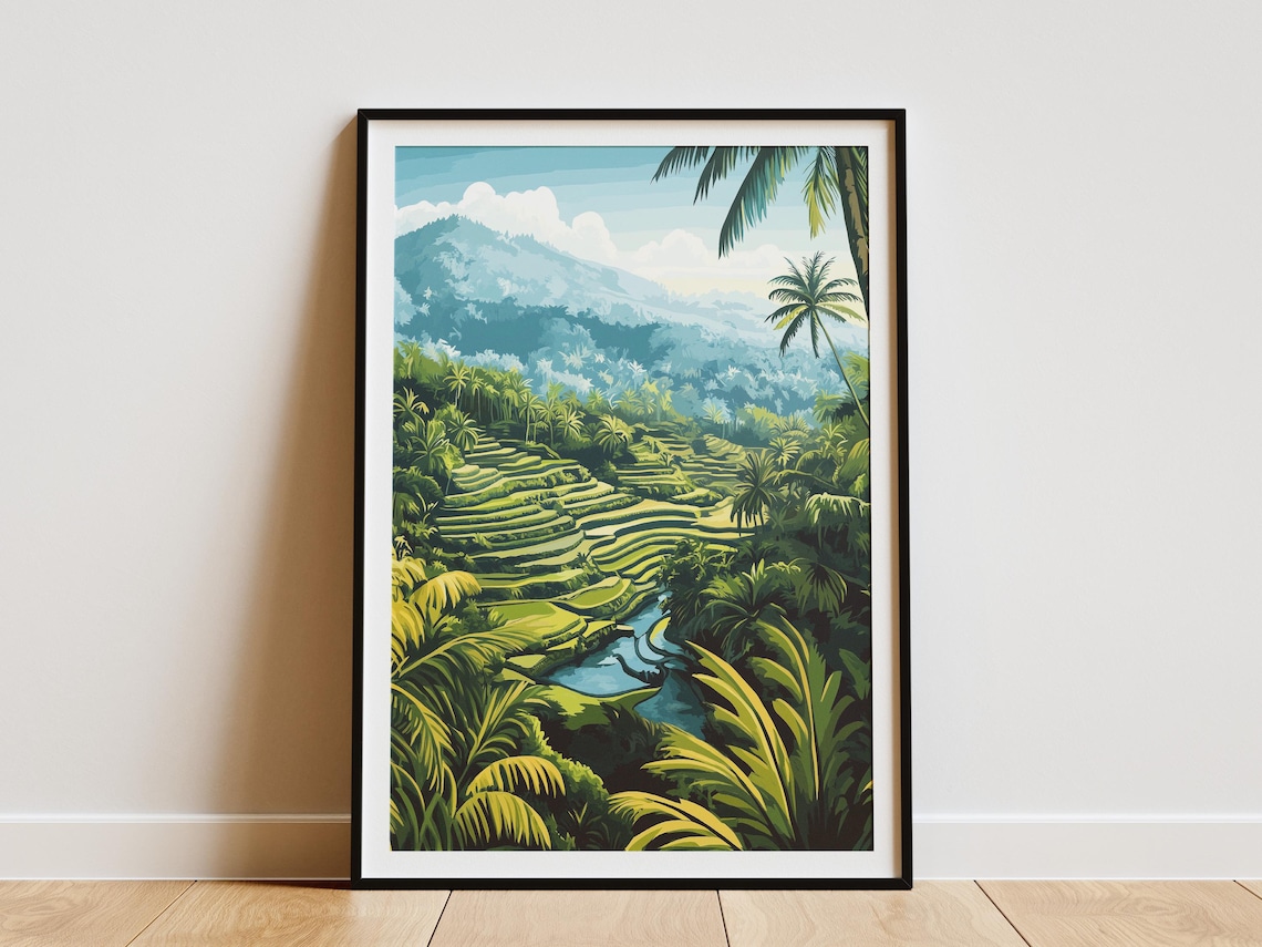 Bali Rice Terraces Lush Green Tropical Valley Landscape Poster