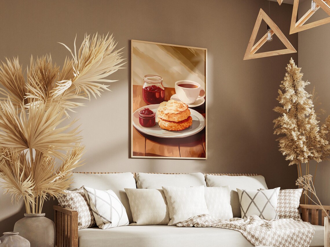 Cream Tea Scones Raspberry Jam and Cup of Tea Still Life Poster - Image 3