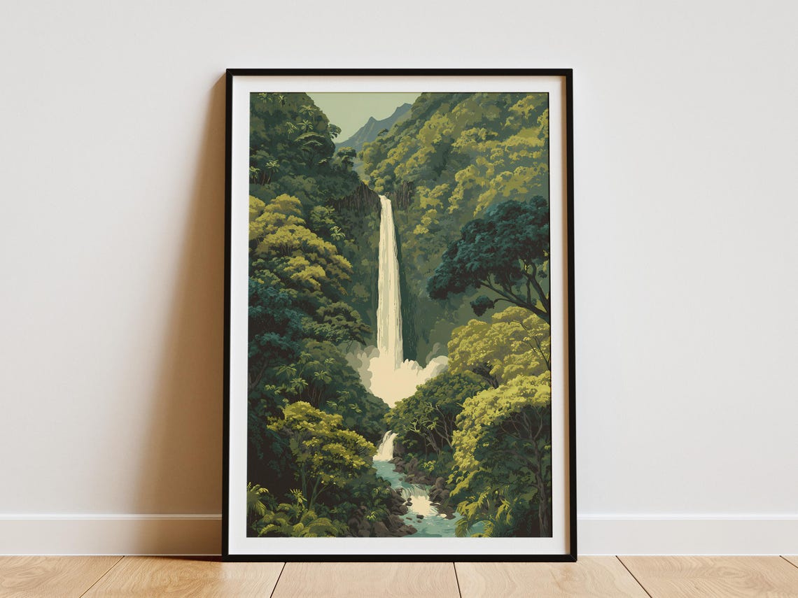 Rainforest Waterfall Dense Green Jungle Canyon Cascade Art Poster
