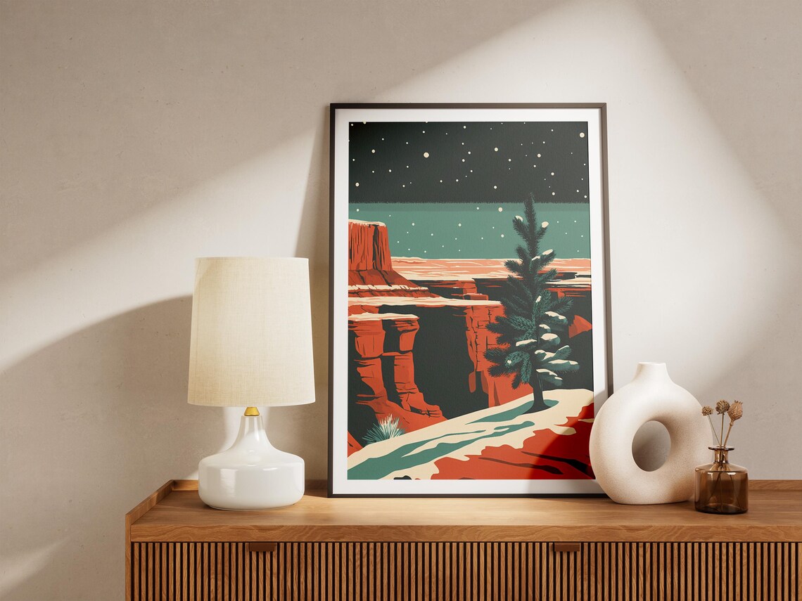 Canyonlands Red Rock Canyon Under Starry Snow Night Sky Poster - Image 5