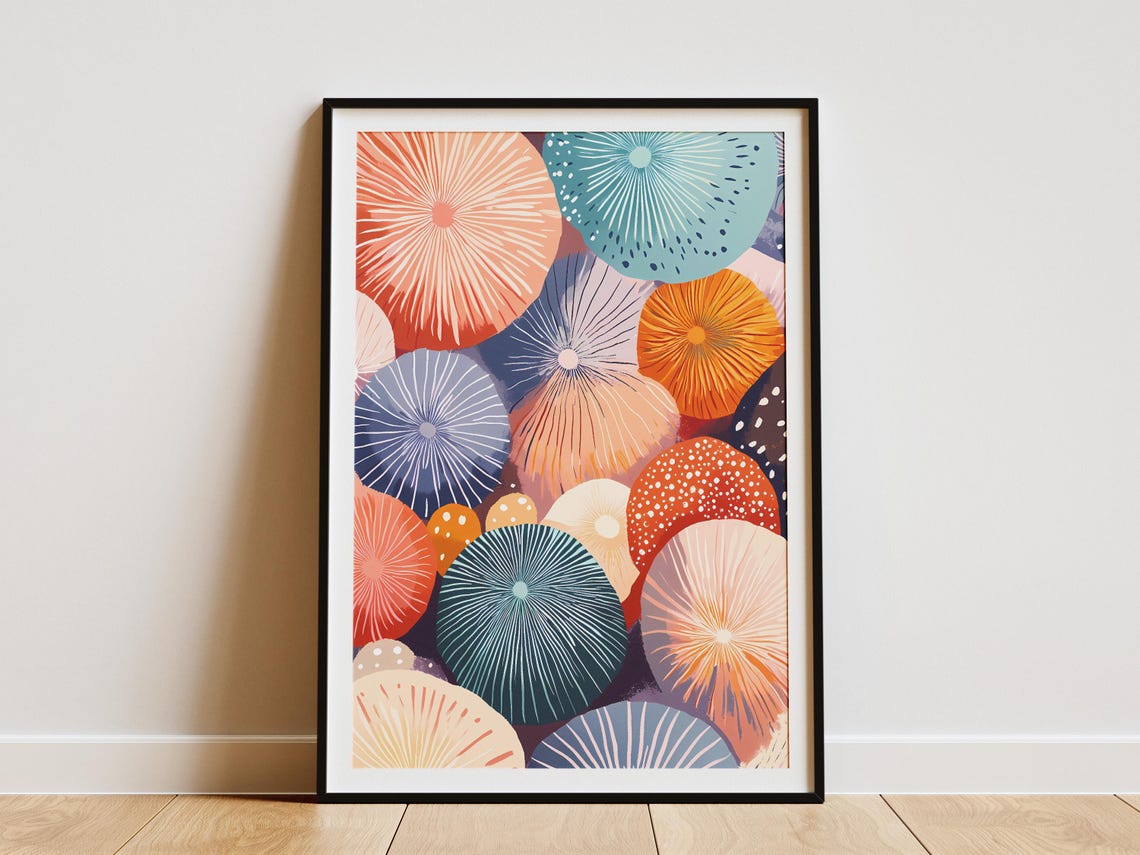 Colorful Mushroom Caps Abstract Pattern Modern Artwork Poster