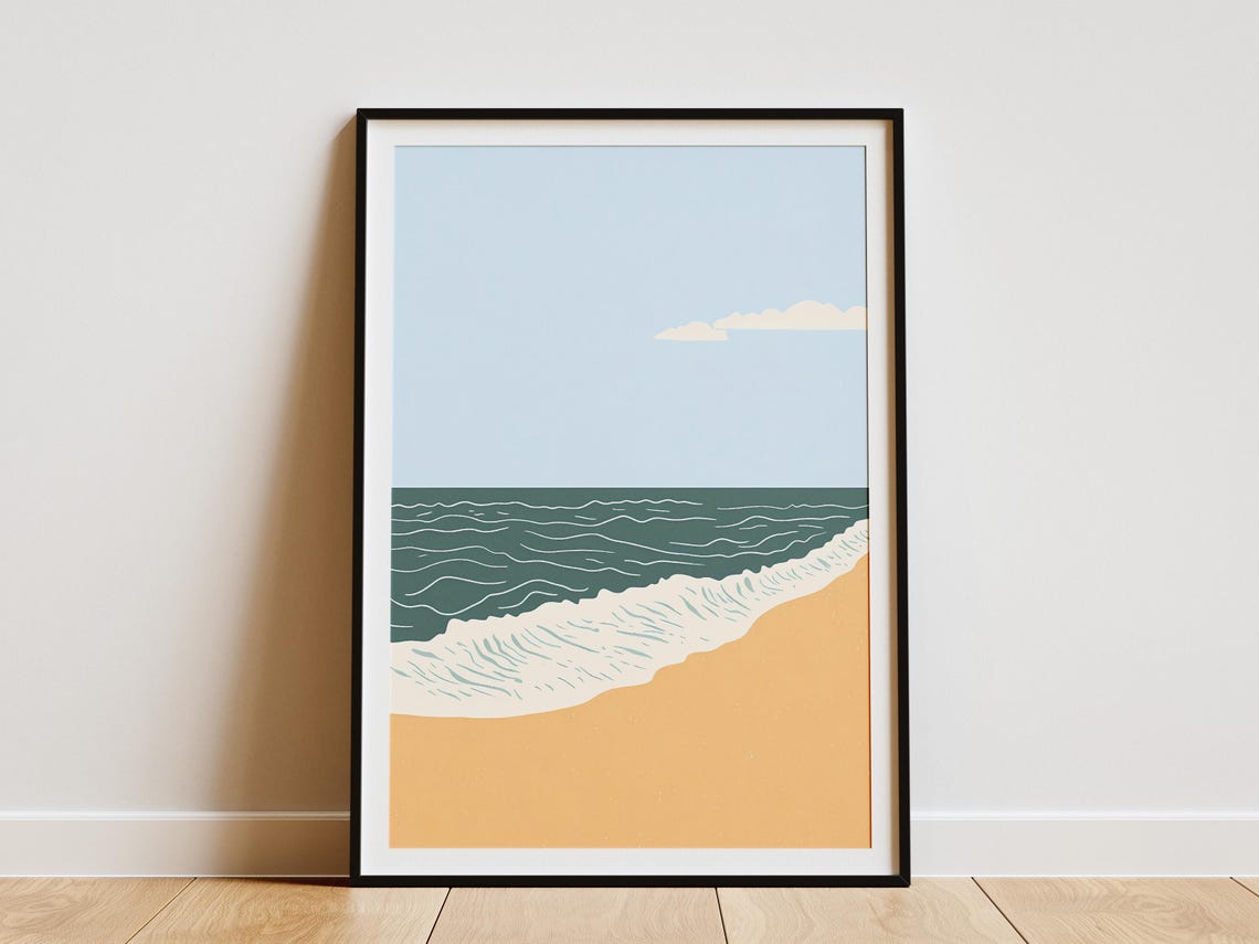 Ocean Wave Rolling onto Beach Minimalist Summer Coastal Poster