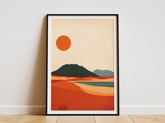 Minimalist Desert Sunset Poster Orange Dunes Wall Decor Gift Decor