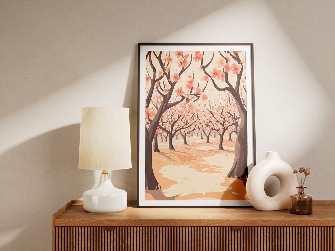 Blossoming Almond Orchard Poster With Pink Spring Flowering Trees - Image 5