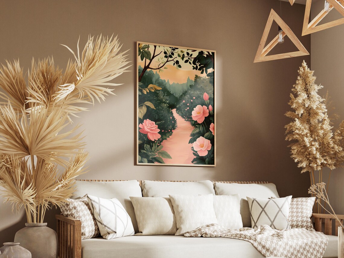 Pink Roses Blooming Along a Winding Secret Garden Path Poster - Image 3