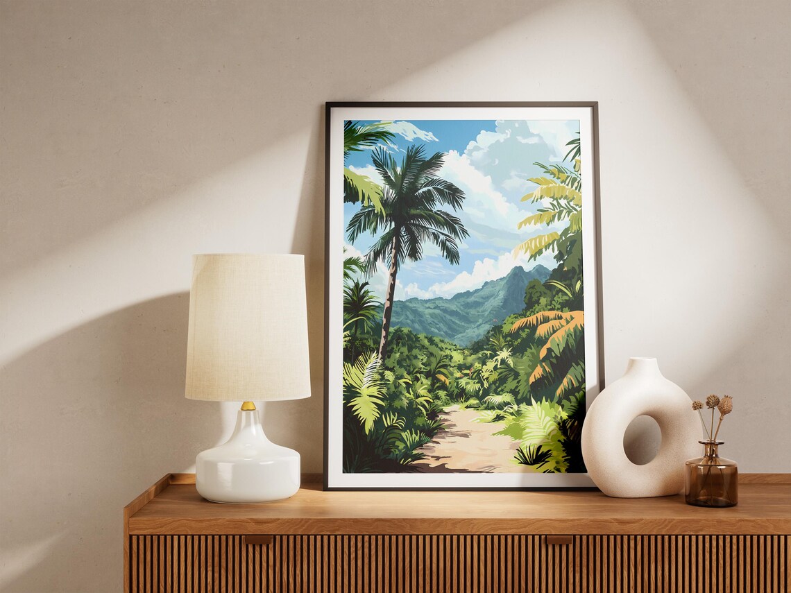 Seychelles Tropical Jungle Palm Trees Lagoon Island Travel Poster - Image 4