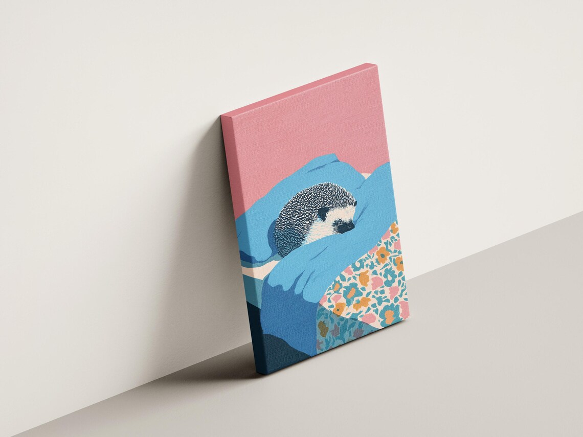 Cozy Sleeping Hedgehog on Blue Pillow Floral Matisse Art Poster - Image 4